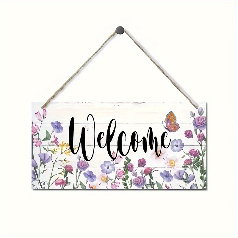 

Charming Welcome Floral Wooden Sign - Perfect For Home & Garden Decor, Easy Hang Front Door Accent