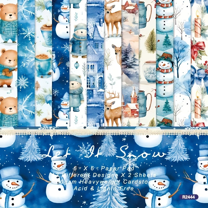 

24pcs 6-inch Winter Snowman Pattern Diy Photo Album Scrapbook Paper, Handbook Material Paper, Card Making Background Paper (12 Patterns, 2 Of Each)