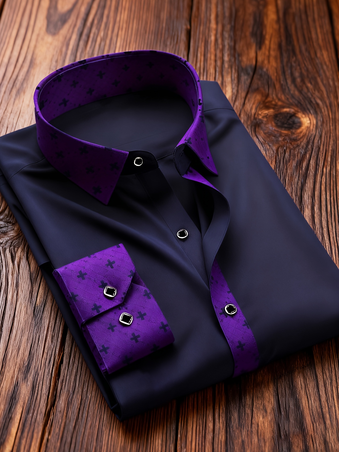 strapless open back dress Hisdern Men's Purple Short Sleeve Business Casual Shirt with Splicing S