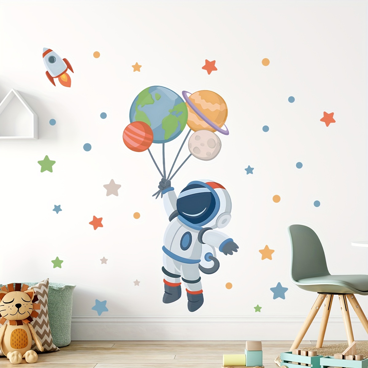 

Astronaut & Rocket Balloon Wall Decals - Self-adhesive, Removable Pvc Stickers For Bedroom, Living Room, Entryway - Fun Home Decor By Brup