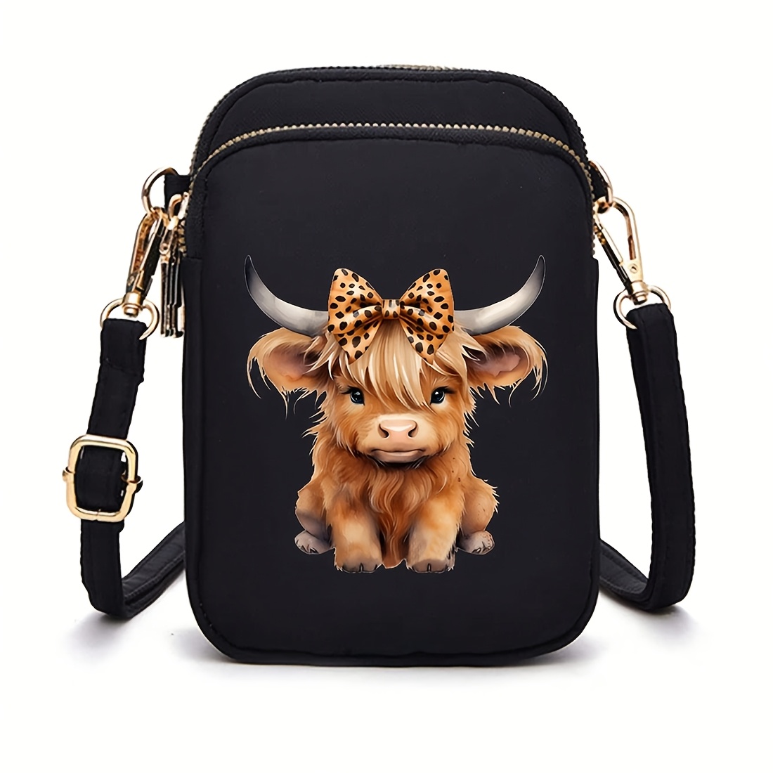 Image of Women's Cow Print Crossbody Bag With Cow - Nylon Zipper Closure Wallet Purse Suitable For Travel, Shopping, Daily Use - Compact For Cash, Id, Credit Cards - Gift For Women & Teachers