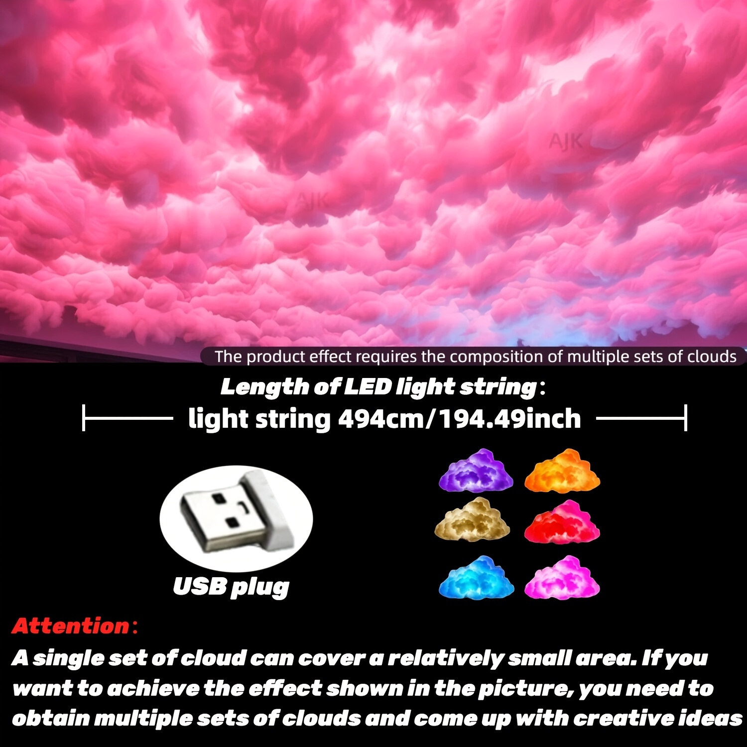 TEMU 3d Thunder Light, Rgb 194.49in Led | Usb Powered, Lighting, Perfect For Bedrooms, Game Rooms Ajk