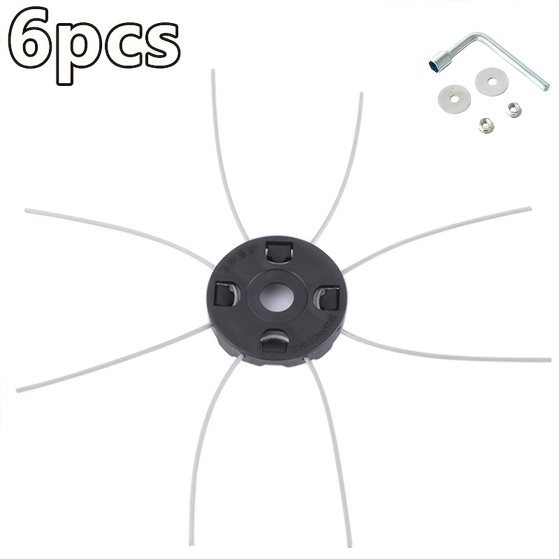 E-shop 6-teiliges, robustes Rasentrimmerkopf-Set aus Stahl, geeignet für Rasenkantenbearbeitung, Gartenarbeit, Unkrautbekämpfung und Rasenmähen. 1