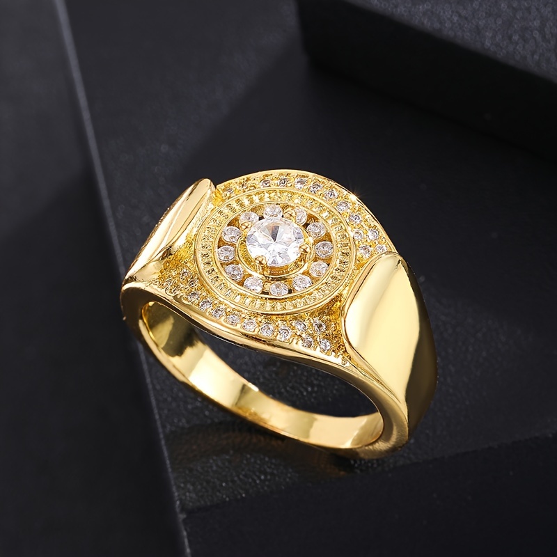 

Luxurious Golden-tone Men's Ring With Cubic Zirconia - Elegant Watch Design, Ideal For Weddings, Parties & , Perfect Gift For Thanksgiving, Halloween, Christmas