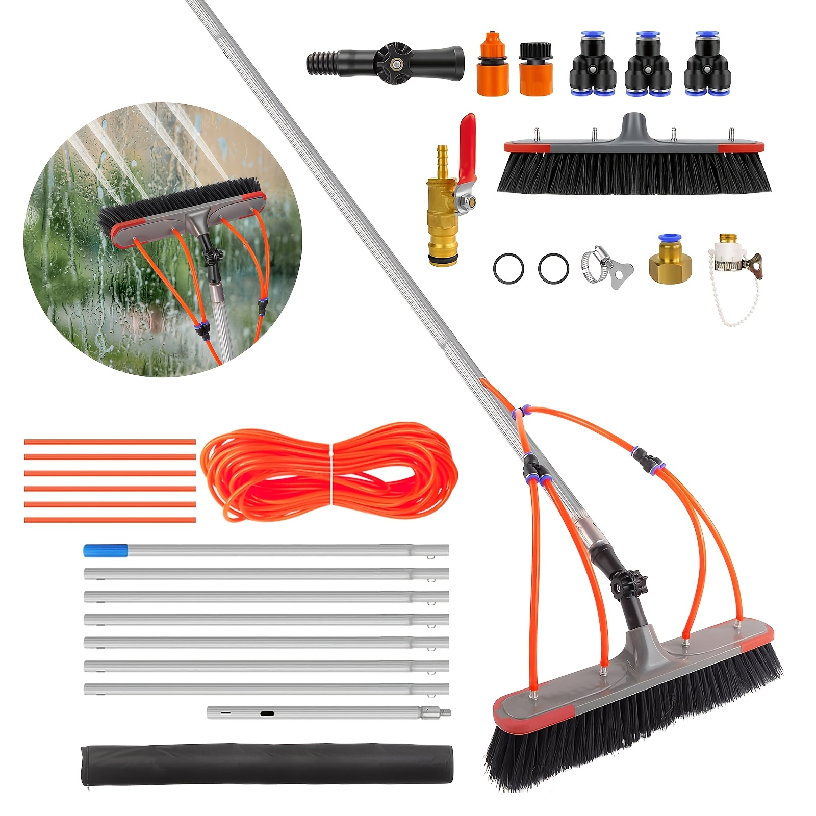 Image of 7m/ Telescopic Water-fed Pole System With Rotating & Soft Bristle Brush - Heavy-duty Window, Roof, Car Wash Cleaner, Long For High, , Multi- Cleaning (extendable Window Cleaning Pole)