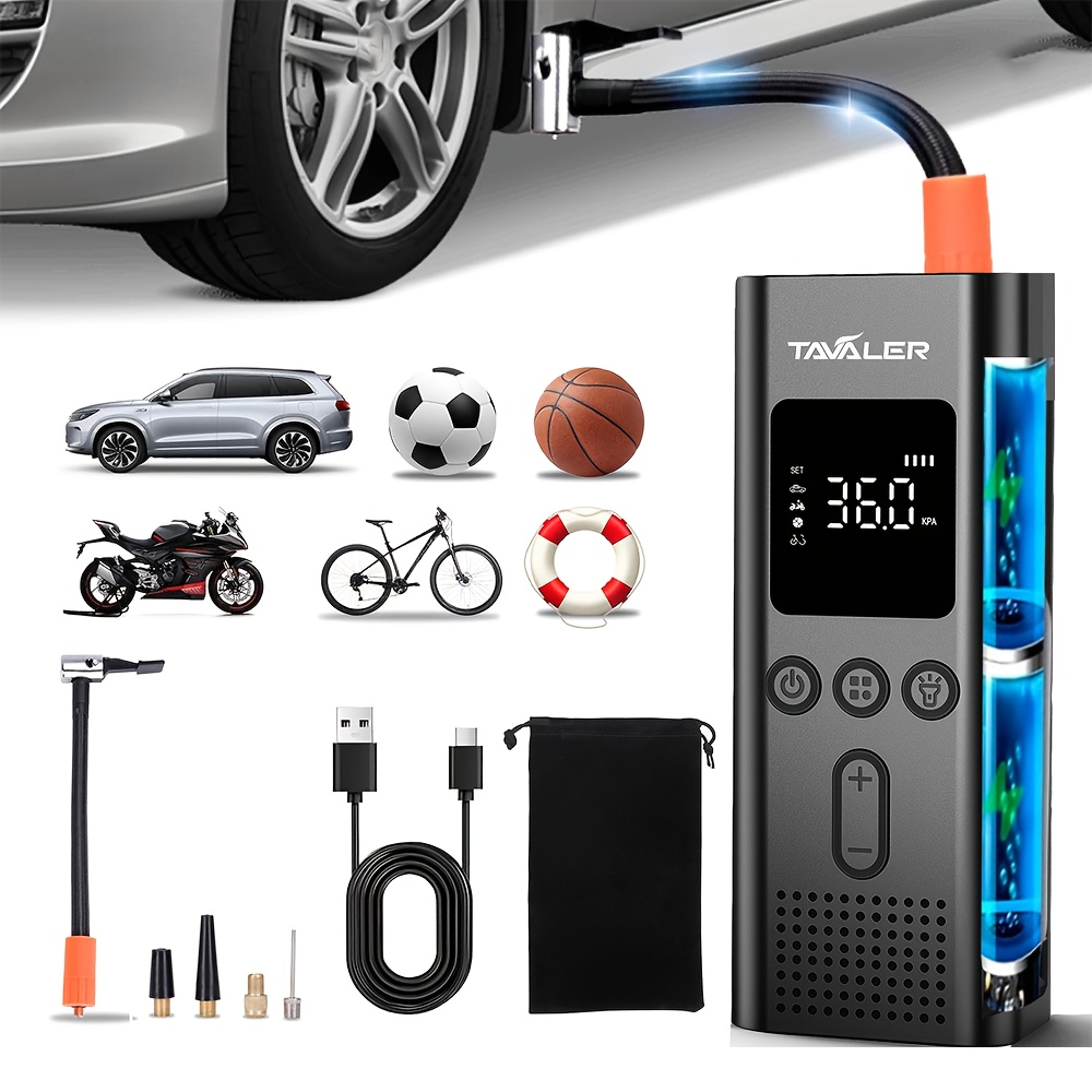 E-shop Tavaler Luftpumpe I50PSI Elektrischer Kompressor Tragbare Fahrradpumpe Mini Reifenpumpe mit Digitaler LED-Anzeige LED-Licht Wiederaufladbar