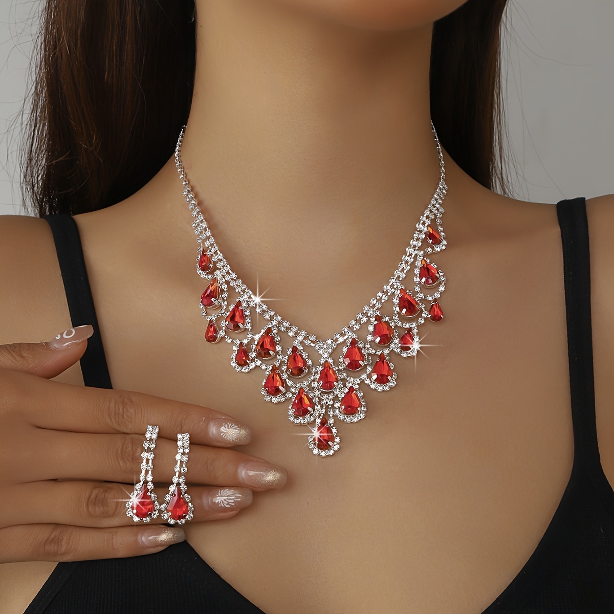 Elegance Water Drop Tassel Necklace and Earrings Set