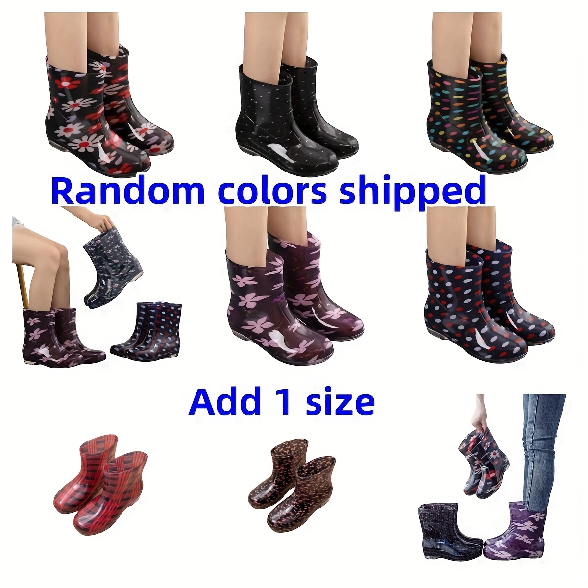 TEMU Women's Rain Boots 209#comfortable Cute Pattern Rain Boots Rubber Rain Boots 0120523