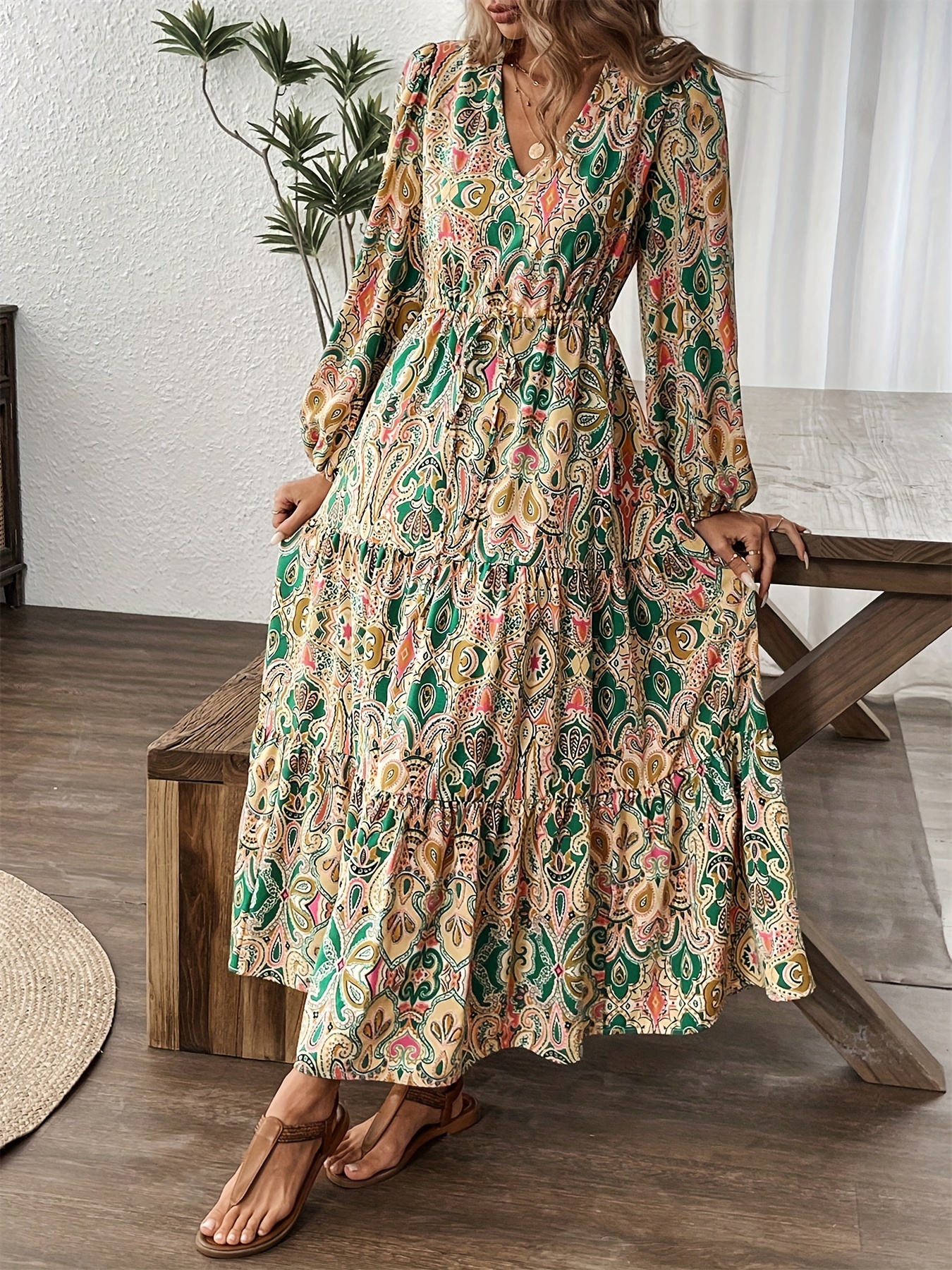 boho paisley long sleeve maxi dress sam edelman Sam Edelman Boho Paisley Long Sleeve Maxi Dress in Brown