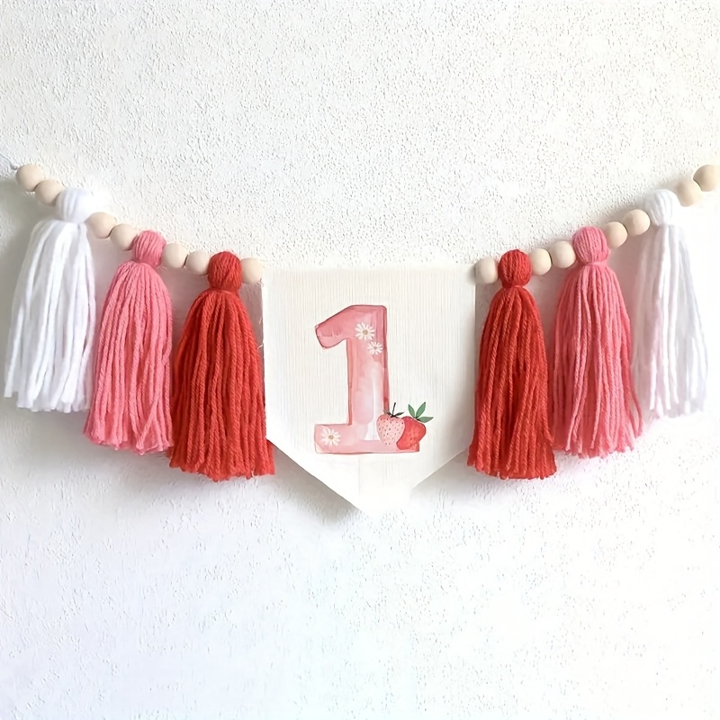 

A Handmade Strawberry Berry Tassel Ornament - For Birthday Parties, High Chairs, And Wall Decorations.