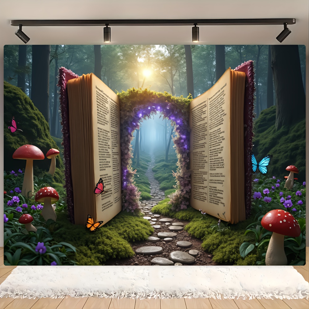 TEMU 2d Flat, 2d Flat - 2d Flat, 2d Flat - [2d Flat Banner] 1pc Forest Book Arch Theme Party Banner Flag, , Suitable For Themed Parties, Reading