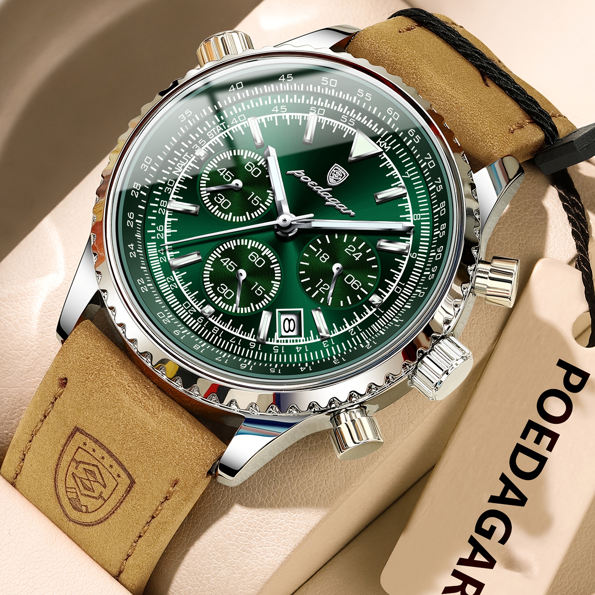 Image of Poedagar Top Luxury Men's Watch Waterproof Luminous Calendar Chronograph Men's Wristwatch Quartz Leather Men Watches