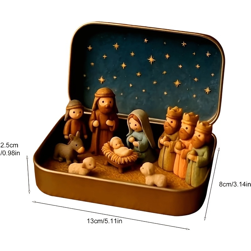 imagen del artículo [2d  ] mini set de   navideño   en   -   de   portátil de bolsillo con  , pastores y figuras de animales, pintado a  , ideal para  , regalo de navidad, navidad, halloween