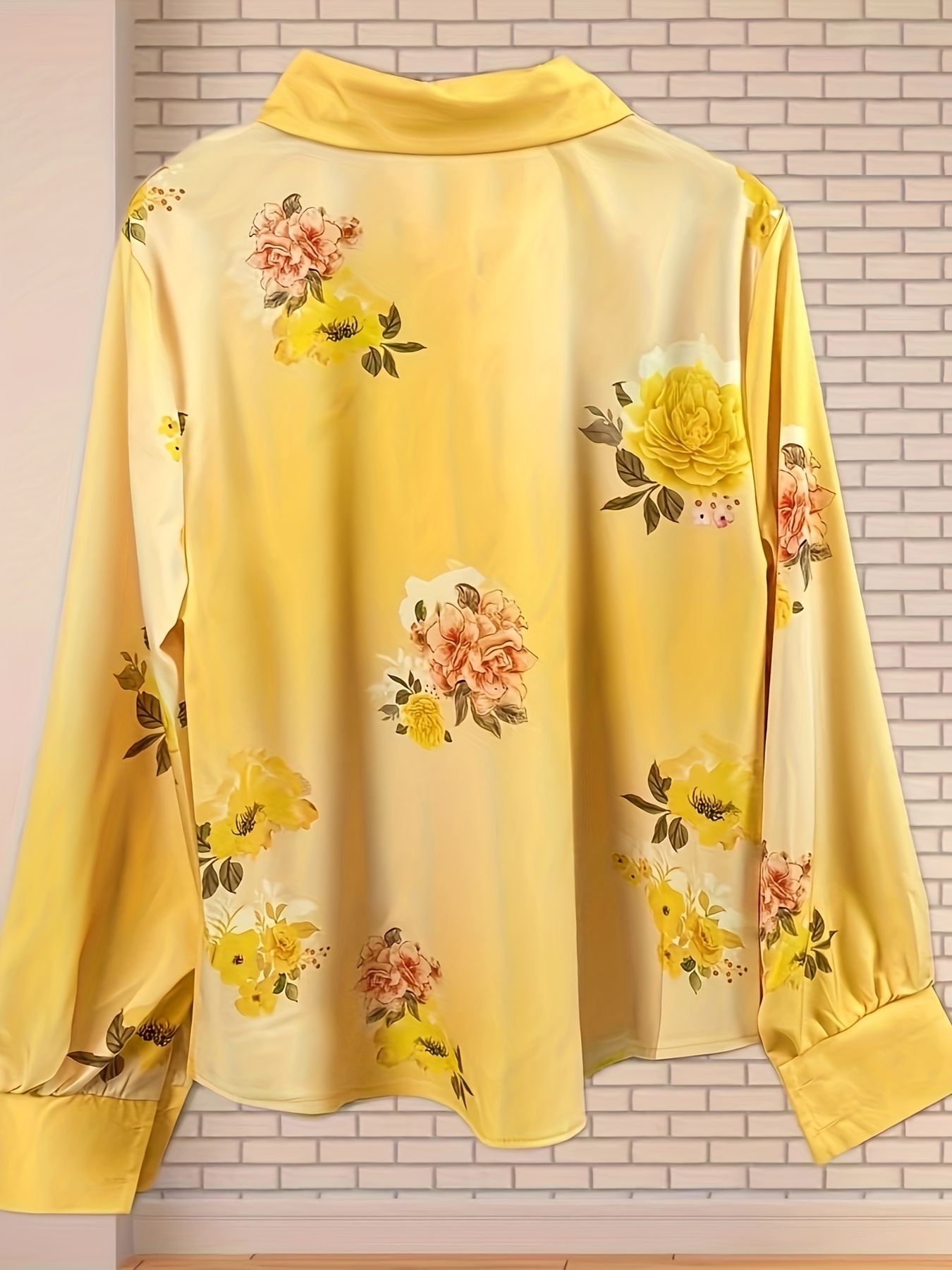 womens mustard yellow floral print blouse - Temu South Africa