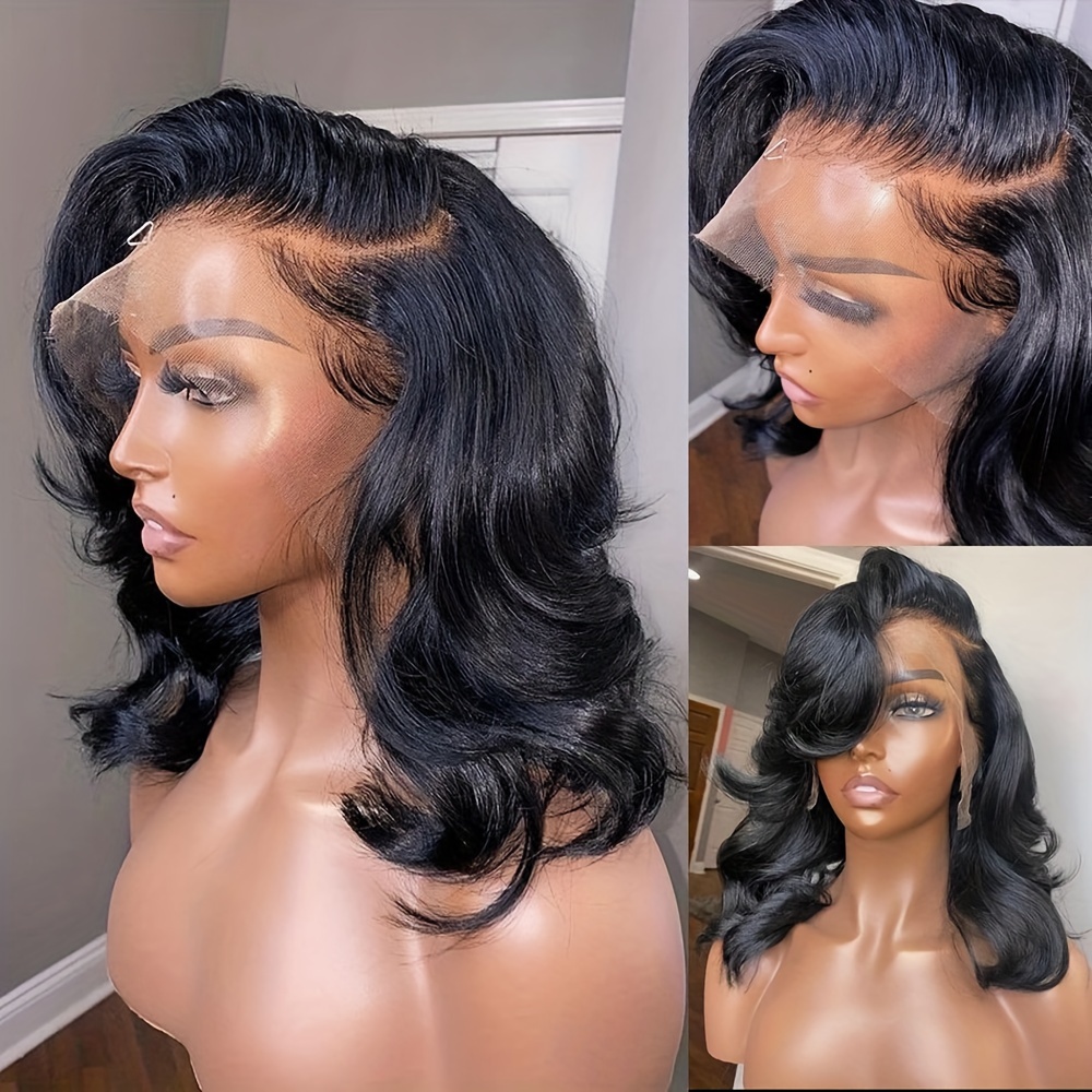 

Short Bob Synthetic Lace Front Wigs For Women Loose Wave Heat Resistant Fiber 13*4 Inch Part Space Short Wavy Lace Wig Preplucked Hairline Glueless Lace Wigs For Daily Party Use