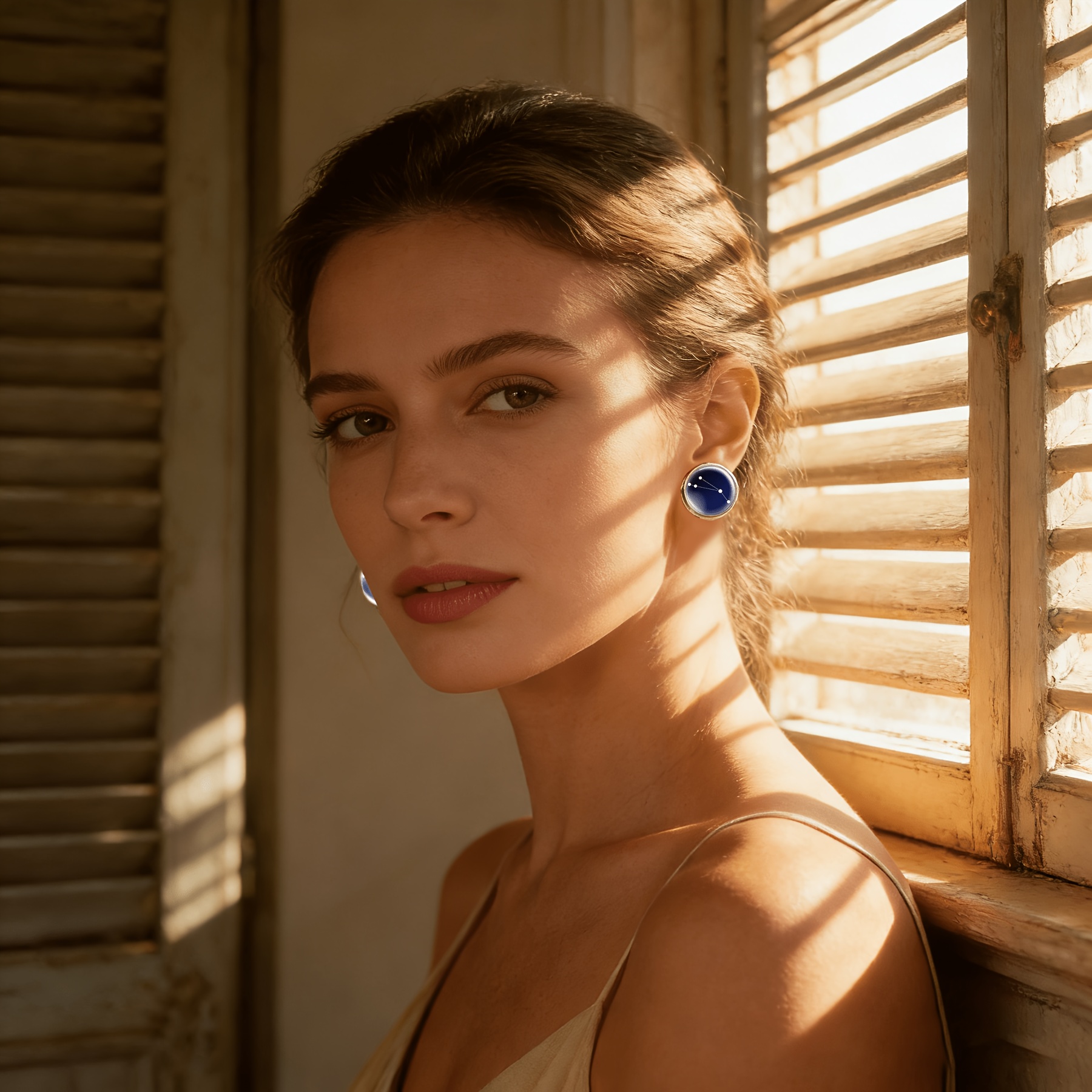 2pc No-Piercing Round Glass Earrings Set, Modern Dot Design