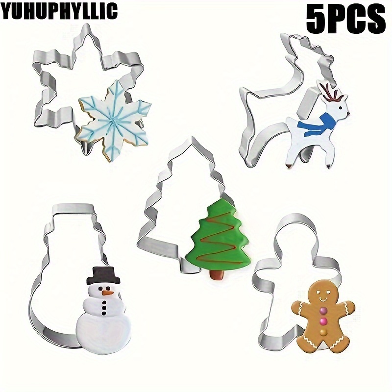 

Yuhuphyllic 5pcs Christmas Cookie Cutter Set - Stainless Steel Holiday Biscuit Shapes Including Gingerbread For Man, Snowflake, Snowman, Tree & Reindeer