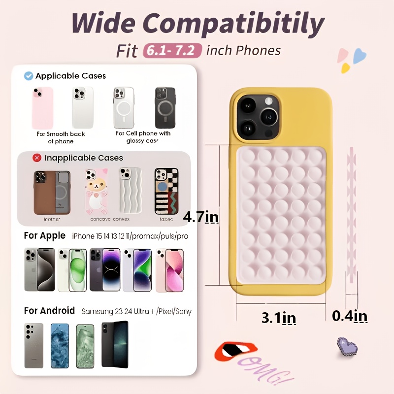 3pcs Set Of Anti-slip Portable Double-sided Silicone Suction Cup Removable Square Phone Adhesive Holder, Suitable For Iphone And Silicone Phone Additions