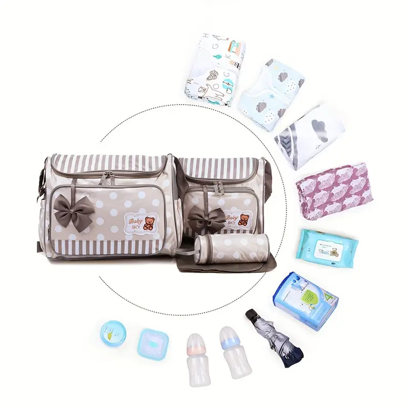 chic polka dot 4pcs parent bag set lightweight nylon diaper bags with crossbody strap for travel details 0