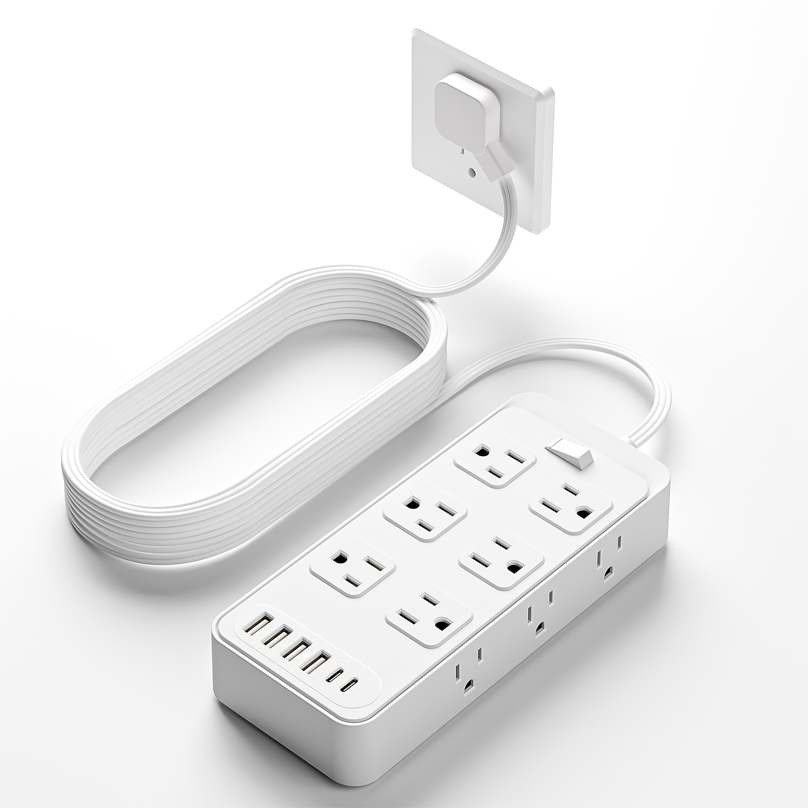 TEMU Strip Protector, 18in 1 Charging Station, With 12 Ac Outlets And 6 Usb Charging Ports (4 Usb A & 2 Usb C), Flat Plug, 5ft Pvc Extension Cord,