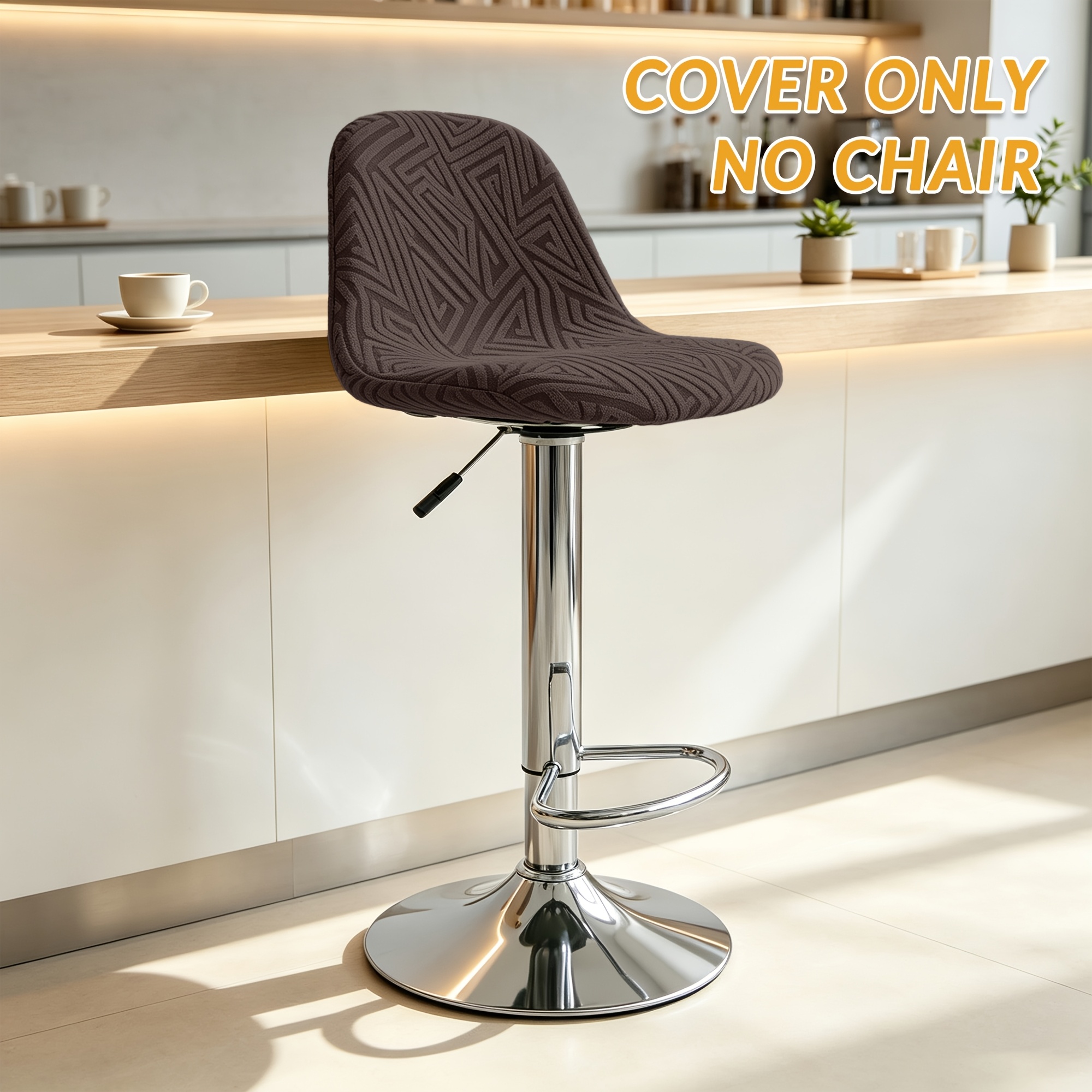 TEMU 1 Housse de tabouret bar à arc de , couverture jacquard élastique sherpa géométrique triangulaire