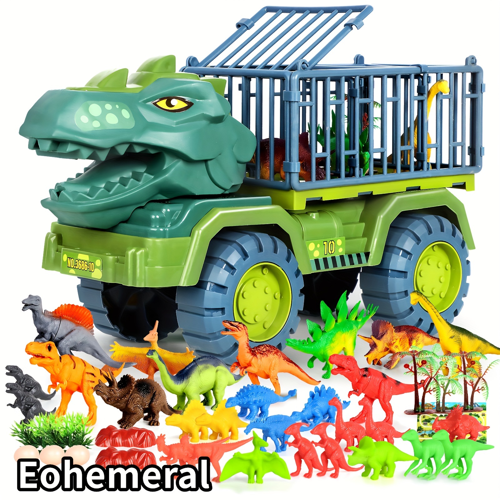 

Eohemeral, Dinosaur Transport Engineering Truck, Toy Car, Dinosaur Game Set, Cabin Storage, 33 Piece Set, Comes With Random Simulation Dinosaurs, , Trees, And Maps