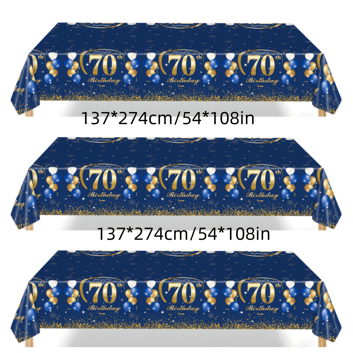 TEMU 2 Sets de nappes bleu marine doré pour fête du 70e anniversaire, décorations de table pour fête du 70e anniversaire pour hommes et femmes 54X108