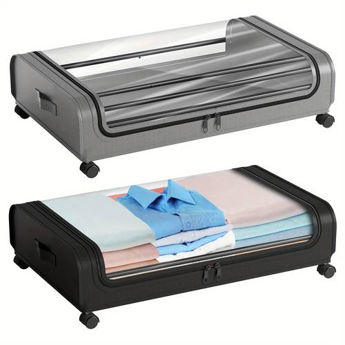 item picture 1pc under bed storage organizer with wheels lid transparent visual shoe storage drawer durable fabric space saving bins for clothes bedding blankets toys contemporary design visibility household organization clear lid organizer wheeled storage bin bedroom organizers and storage under bed storage