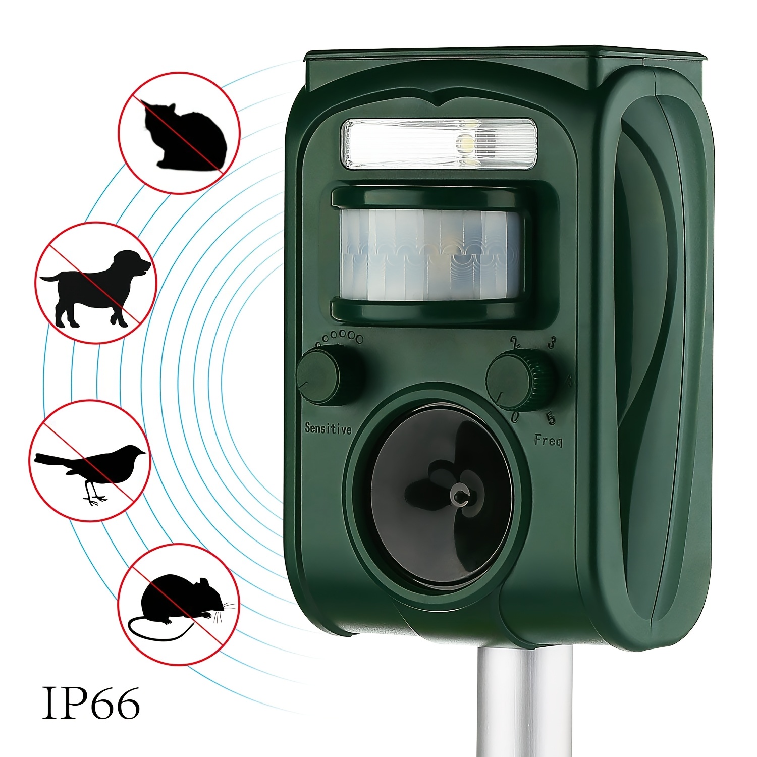 2023 upgrade solar powered   animal   action sensor led flashlight waterproof ip66   squirrel raccoon skunk rabbit rodent fox deer   14 5x4 3x2 1 inches outdoor security solar powered device waterproof  