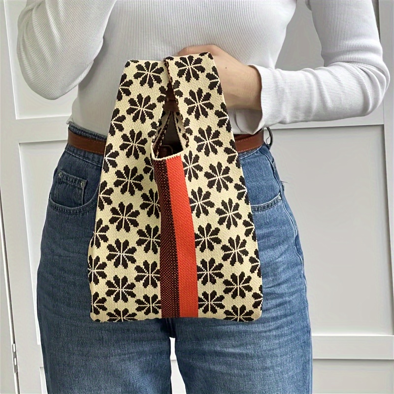 

Vintage Style Knitted Tote Bag With Geometric Patterns - And Lightweight Carry