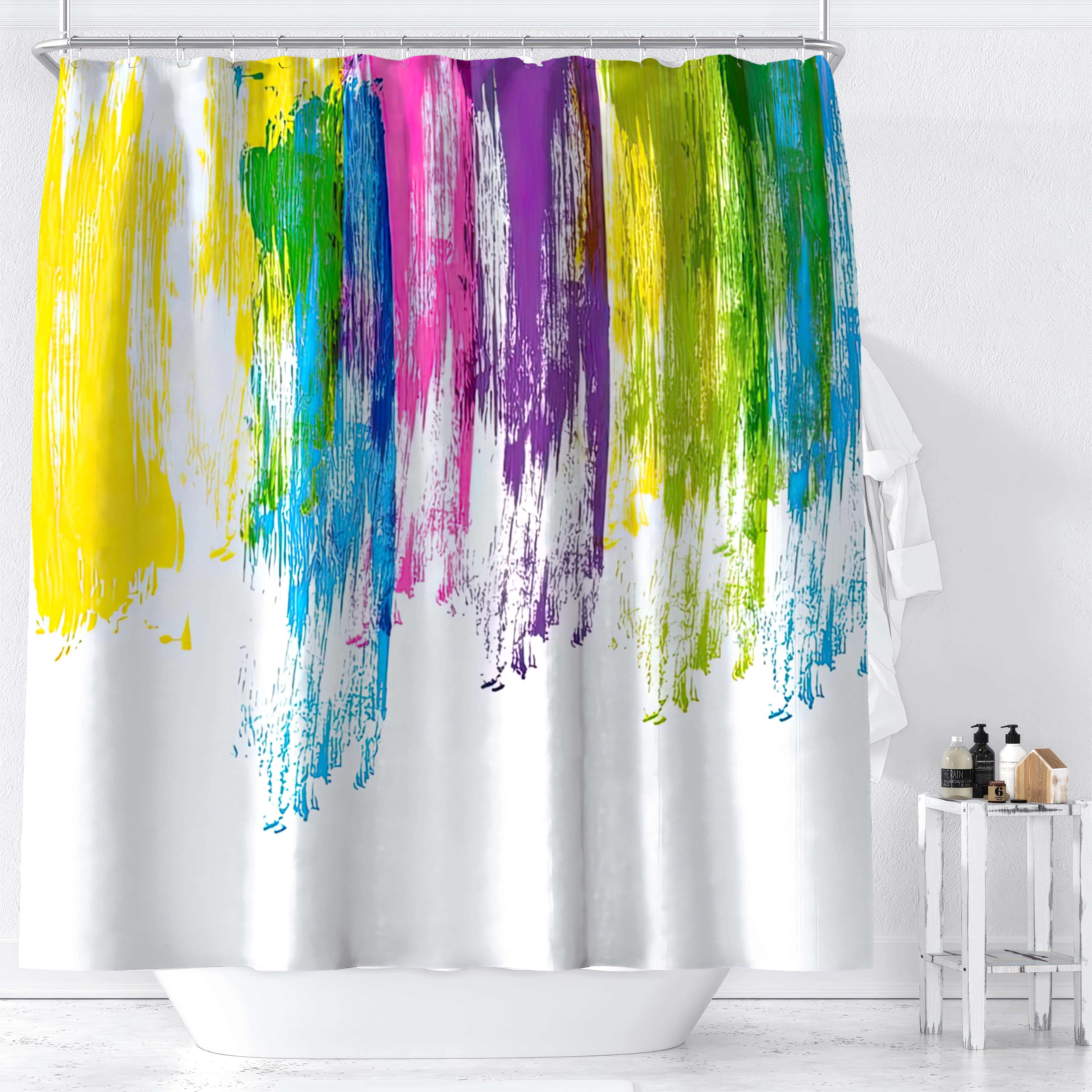 

Waterproof Artistic Graffiti Pattern Digital Print Shower Curtain With Hooks, Polyester Knit Fabric, Machine Washable, All-season Bathroom Decor By Ywjhui - 1pc