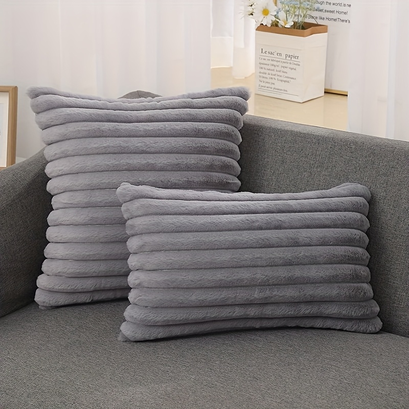 TEMU 1pc Plush Pillowcase Cushion Cover, Solid Striped Pillowcase, Office Lumbar Pillow Nap Pillowcase, Suitable For Window Sill Bedside Decoration,