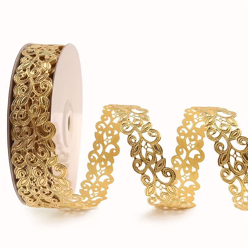 TEMU 1 Rolle Goldener Hohl-Blumenband - 0,87 Zoll/22 mm Breite Glänzende Metallic- für DIY-Basteln, Scrapbooking, Geschenkverpackung, Kleidung -