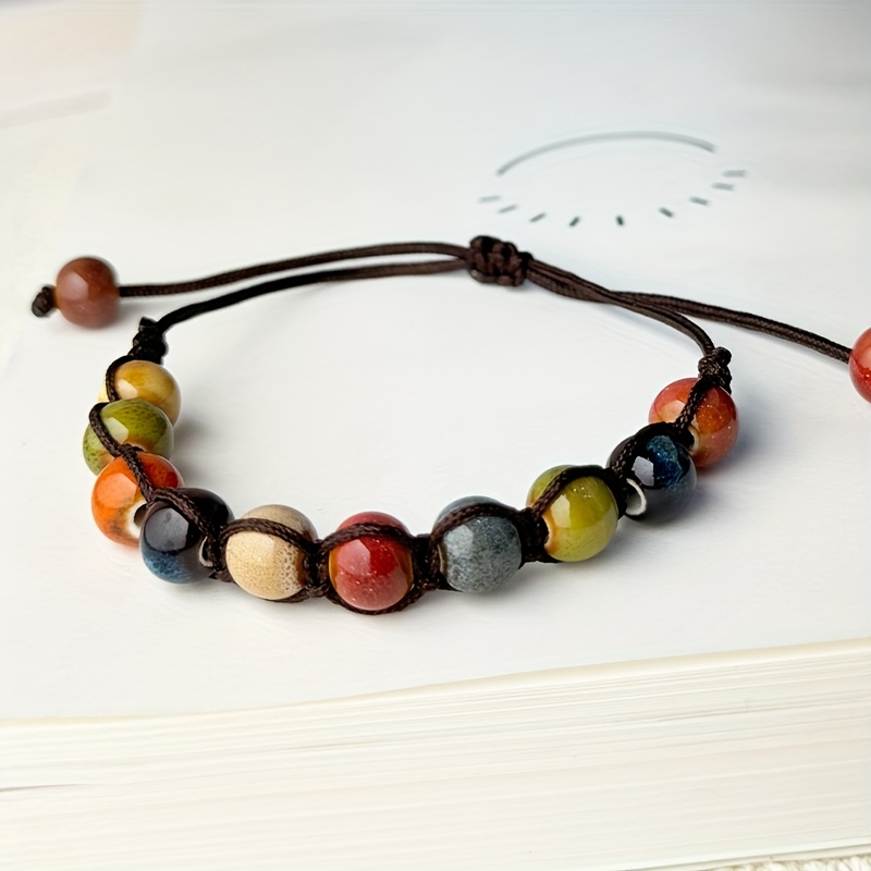 Adjustable Bracelet 10mm Ceramic Beads Multicolor Ethnic Unisex