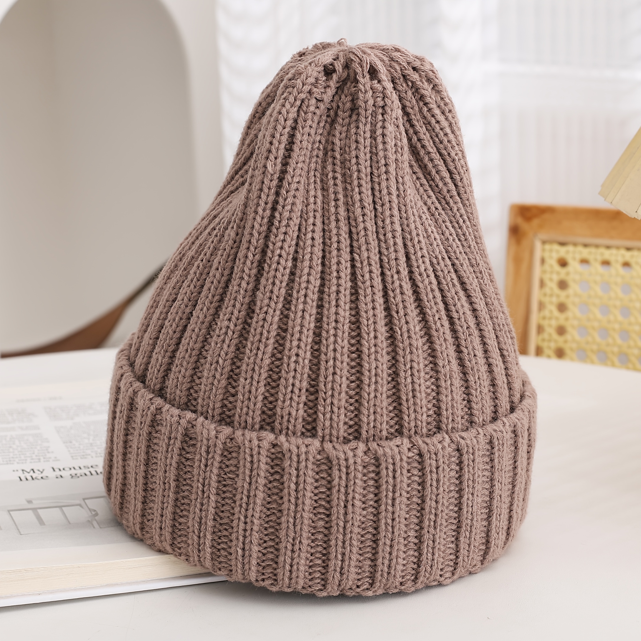 TEMU Gorro de Otoño Invierno con Puños, Gorra de Color Sólido, Sombrero de Moda Versátil
