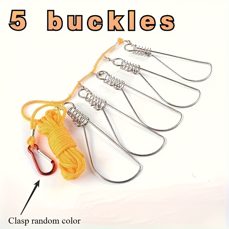 5/10 Buckles Stainless Steel Live Fish Lock With Nylon Rope, Fishing Rail, Portable Fishing Accessories Clasp Random Color