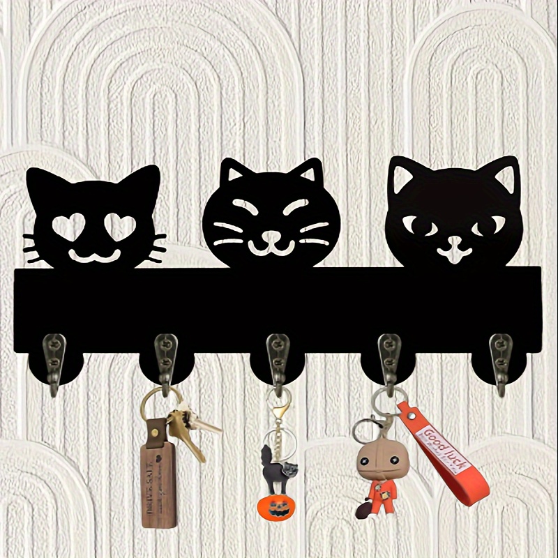 Decorative Cat Silhouette Key Holder Wall 7 Hooks Key Hanger - Temu