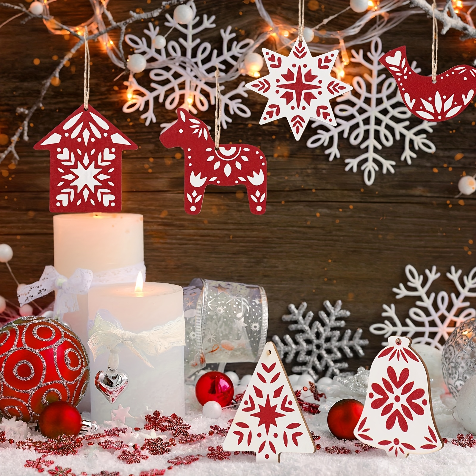 16er set skandinavische weihnachtsornamente volksstil holz
