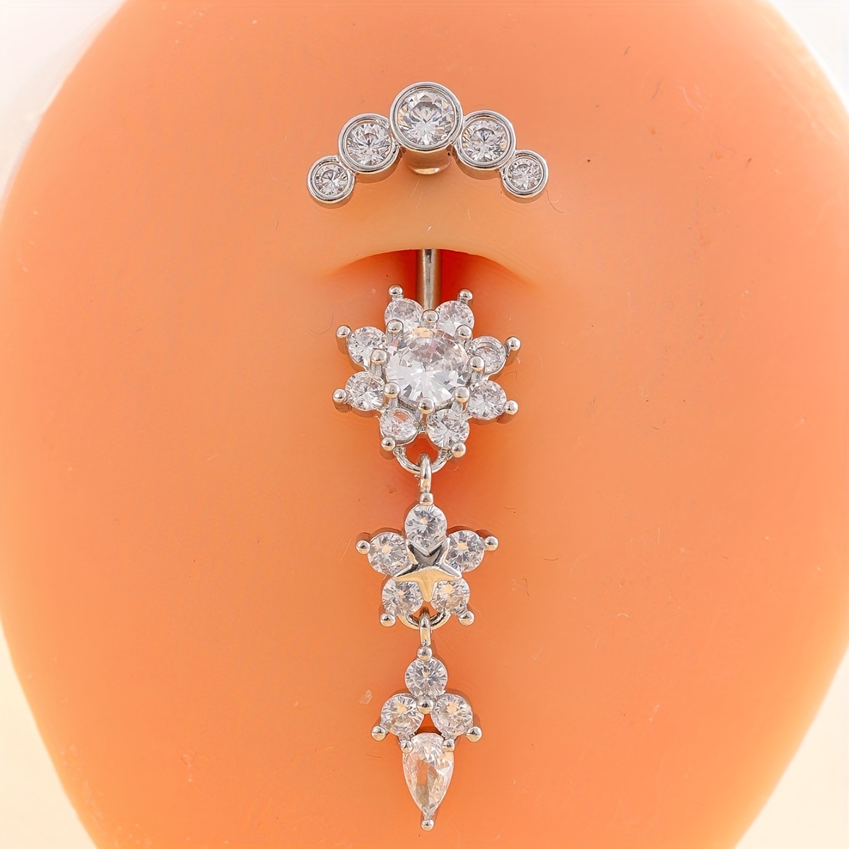 TEMU 1 Flor Borla Larga Zirconia Artificial Mujer Verano Anillo de , Hebilla de Botón