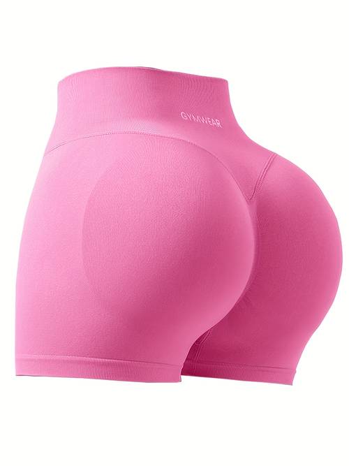 spliced waist embroidered shorts peach solid color breathable three quarter shorts fitness lifting shorts