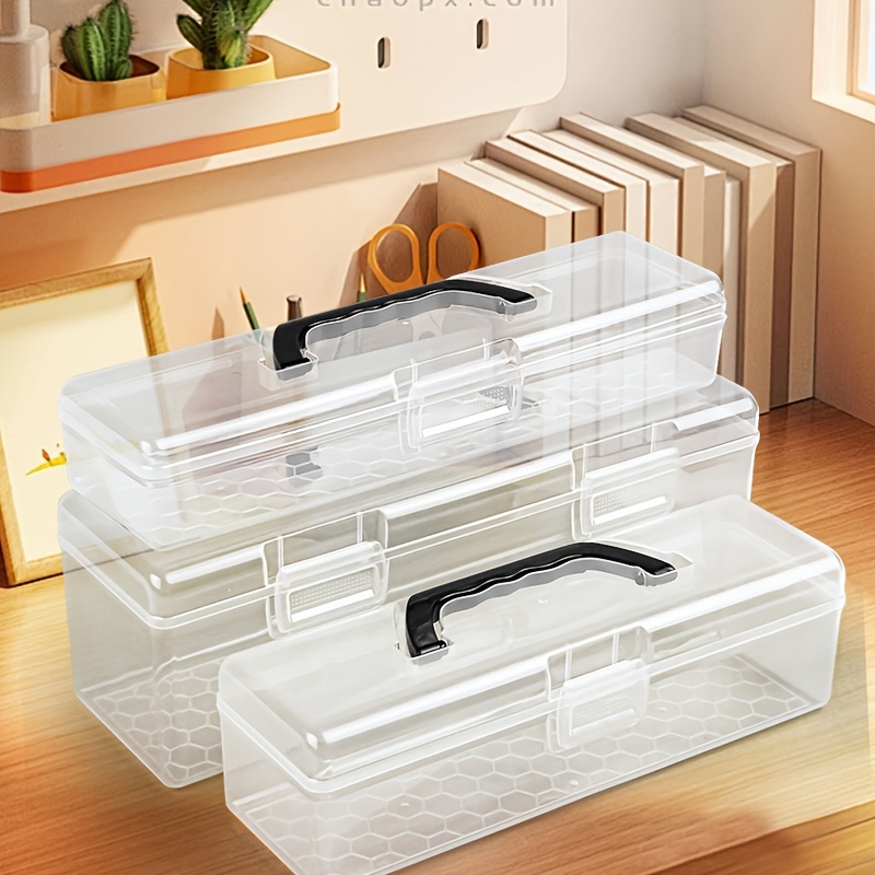 

1pc Large Rectangular Storage Box, Portable Pp Material Organizer With Handle, Transparent Plastic Container For Tools, Art Supplies, Kitchen Items