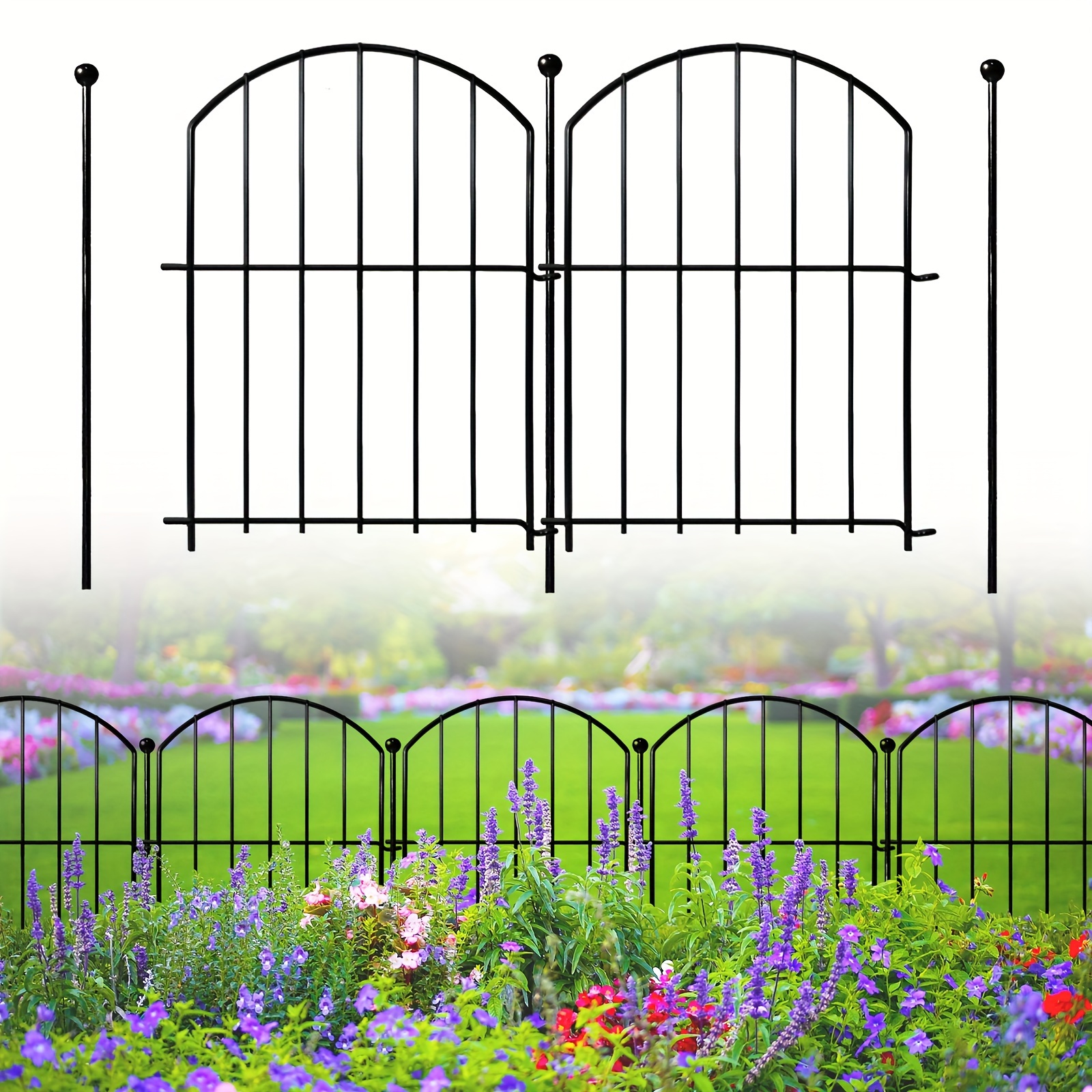 

10pcs Decorative Garden Fence, Rustproof Metal Fence Animal Barrier For Dog, Arched Flower Bed Edging Ornamental Wire Border Panel Fencing For Yard Patio Outdoor Decor, 21in X 10ft