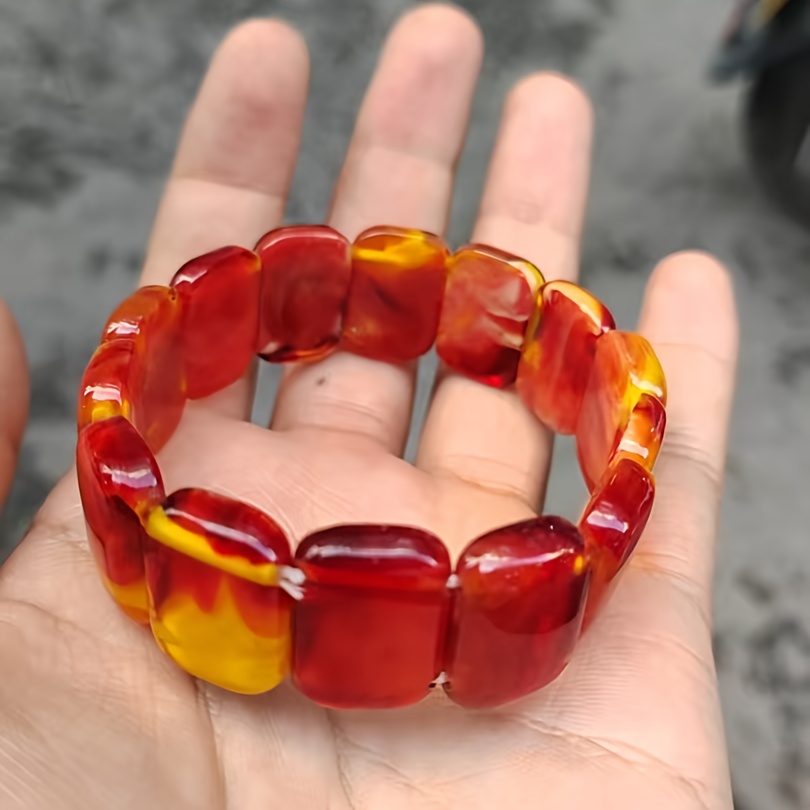 TEMU Bracciale con perline di cera intagliata stile tramonto naturale, cera a di sangue, set regalo originale unisex multistile
