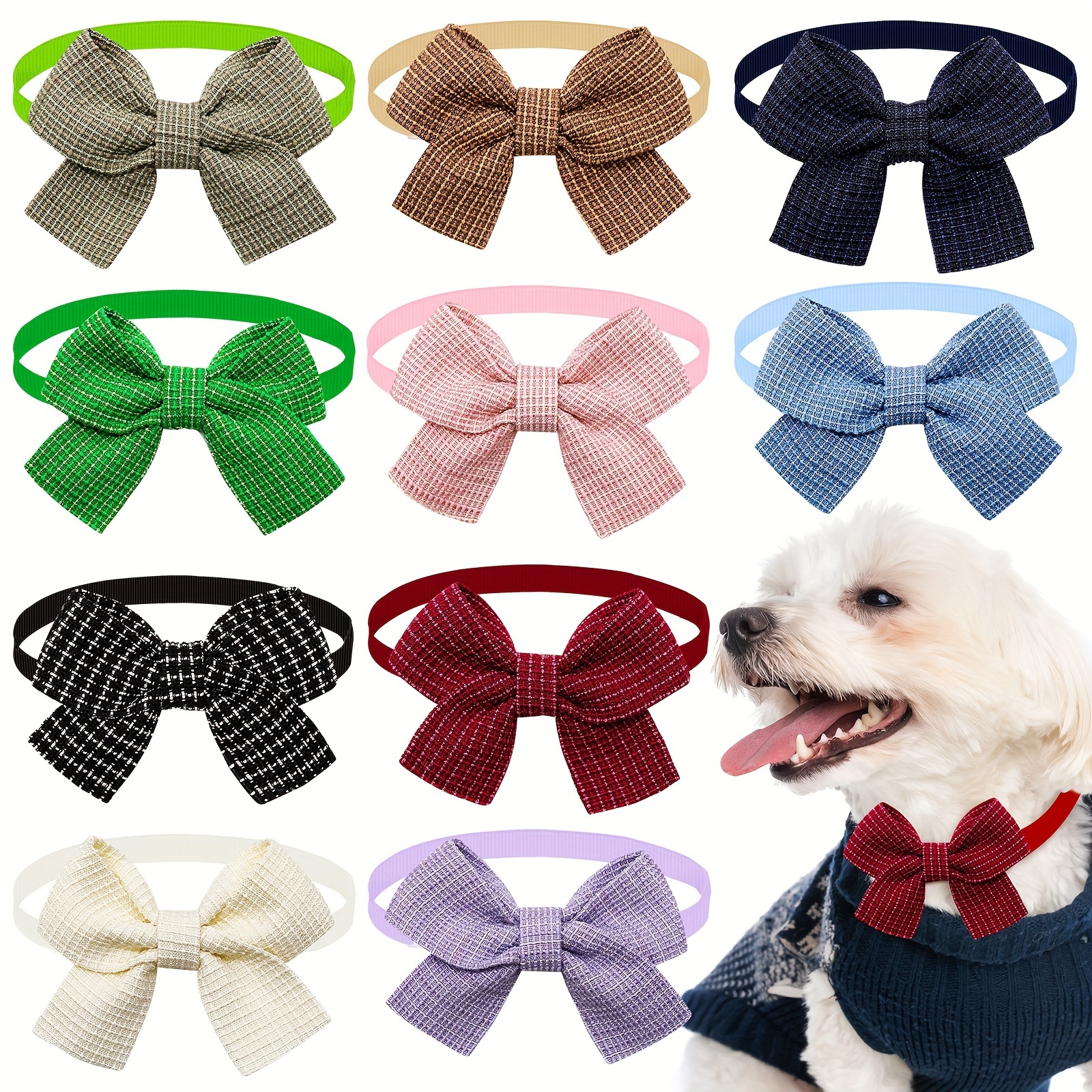 

10pcs Assorted Pet Bow Ties, Fashionable Solid Color Collar Bows, Stylish Grooming Accessories For Pets