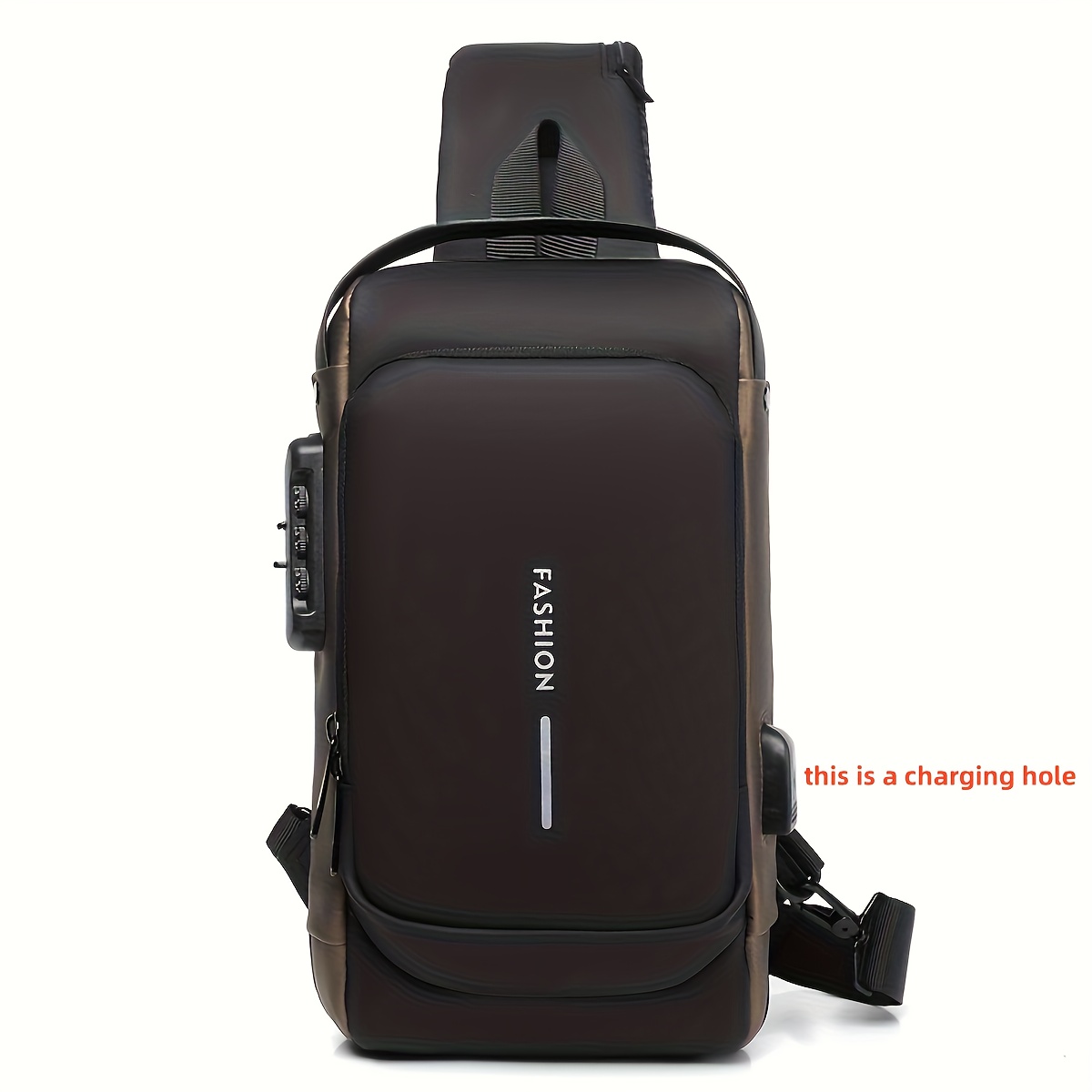 TEMU Men's Anti-theft Password Lock Chest Bag - Made Of Durable Oxford Fabric, Adjustable Shoulder Strap, Suitable For Motorcycles And Casual Sports,