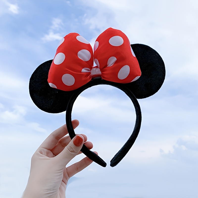 

Cute Mickey Mouse Ears Headband, Polka Dot Bow, Plush Head Hoop, Party Accessory, Fashion Hairband For Theme Parks & Costumes