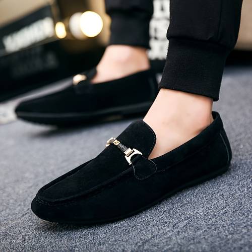 mens casual slip on shoes durable sole round toe fashion metal detail flat comfortable shoes suitable for outdoor comfortable shoes design stylish lazy shoe durable driving shoes