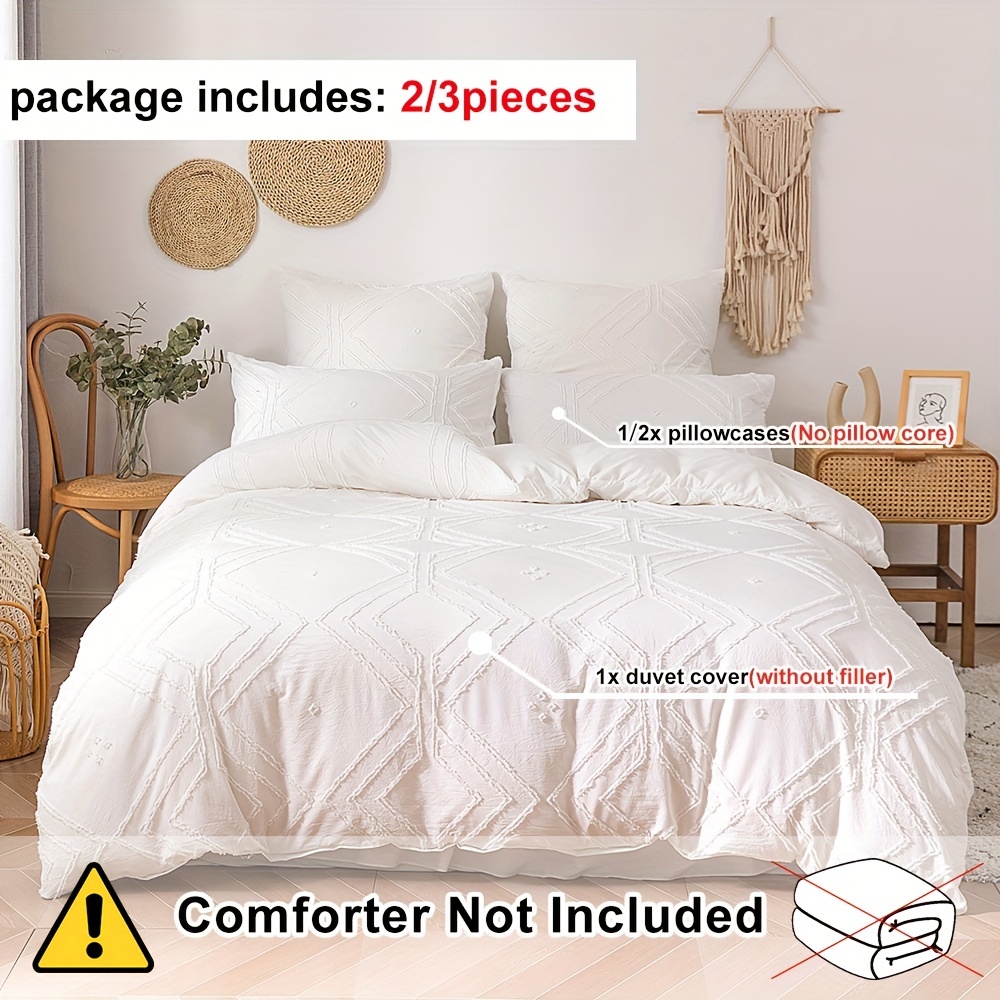 2 3pcs boho tufted duvet cover set 1 duvet cover 1 2 pillowcases without core geometric textured duvet cover tufted bedding set with zipper closure soft and lightweight for   details 1