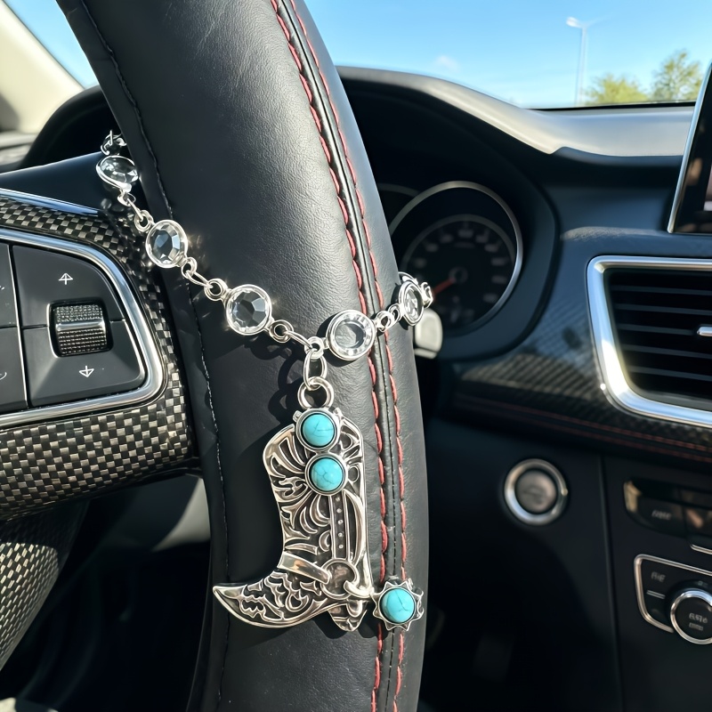 TEMU 1pc Western-style Boot Pendant, Crystal Chain, Rearview Mirror Hanging Ornament, Steering Wheel Chain Car Accessory