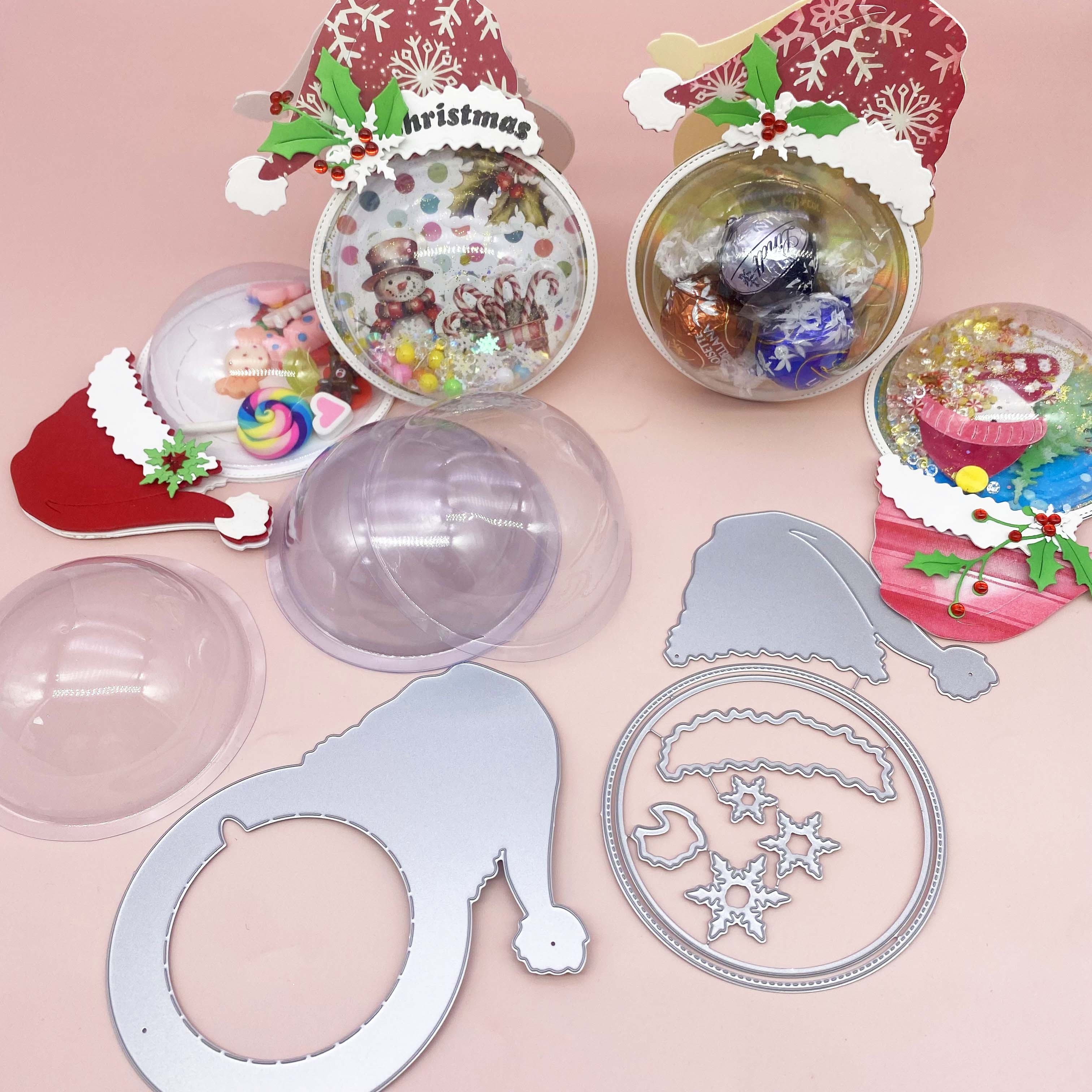 

Alinacutle 1pc Santa Hat Shaker Card Frames Metal Cutting Die Cut & 5pcs Clear Half Ball Plastic Domes Candy Holder Paper Craft Or Christmas Gift Packing Diy Gift Box Paper Craft